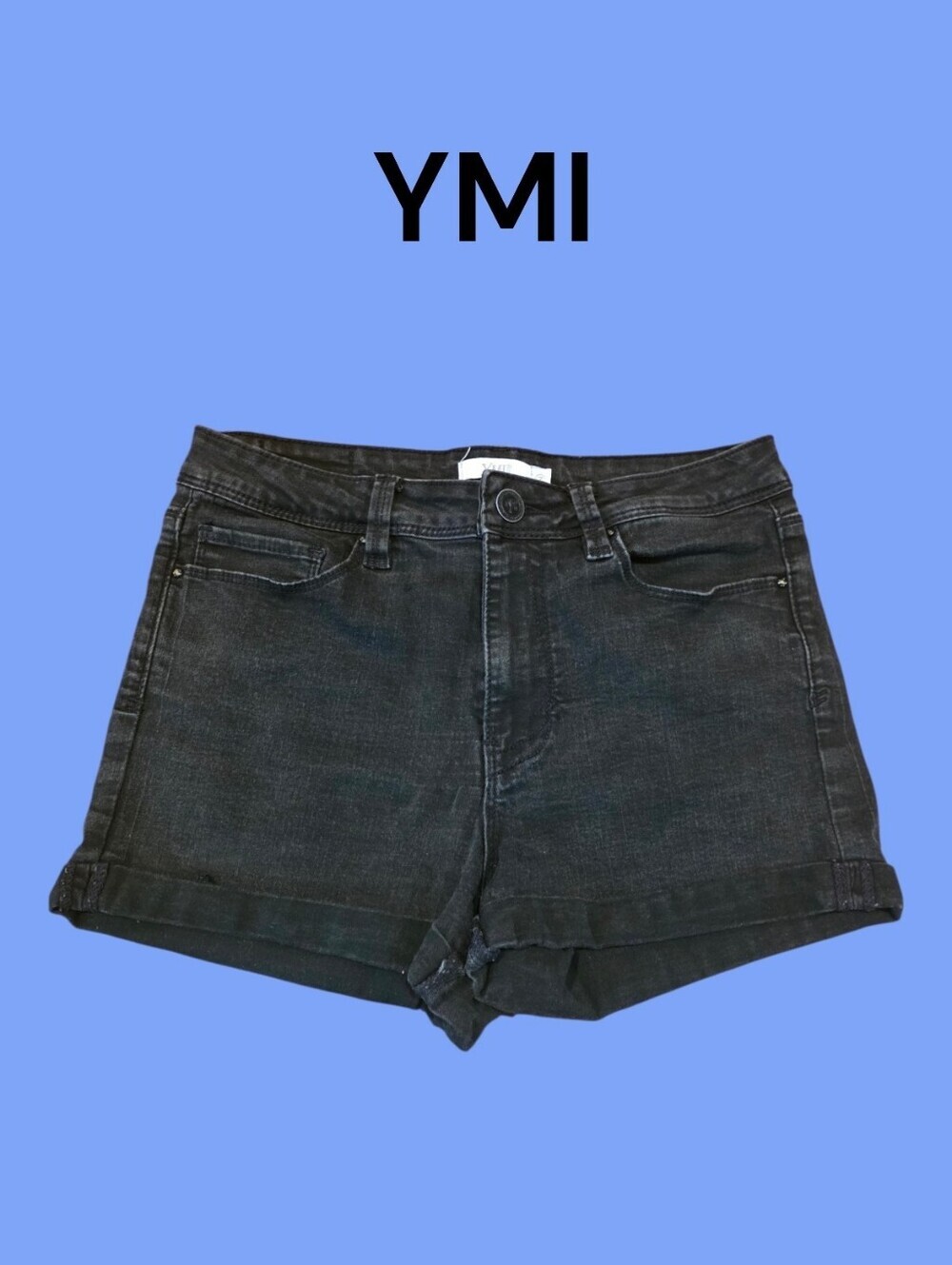 YMI Women's Black Roll-Cuff Denim Shorts. Size 7